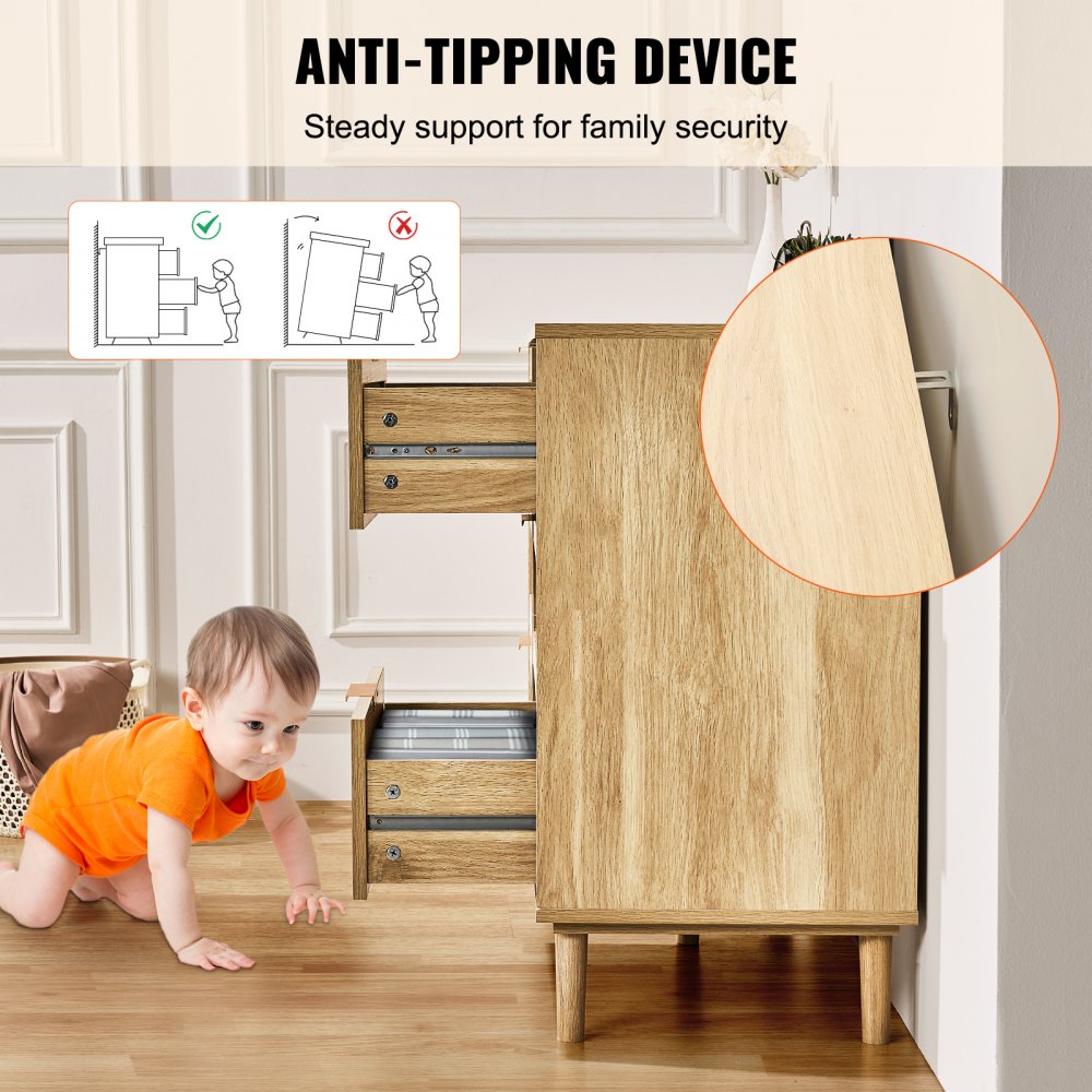 VEVOR Rattan Drawer Dresser Natural Rattan Closet Dresser 6 Drawers for bedroom 