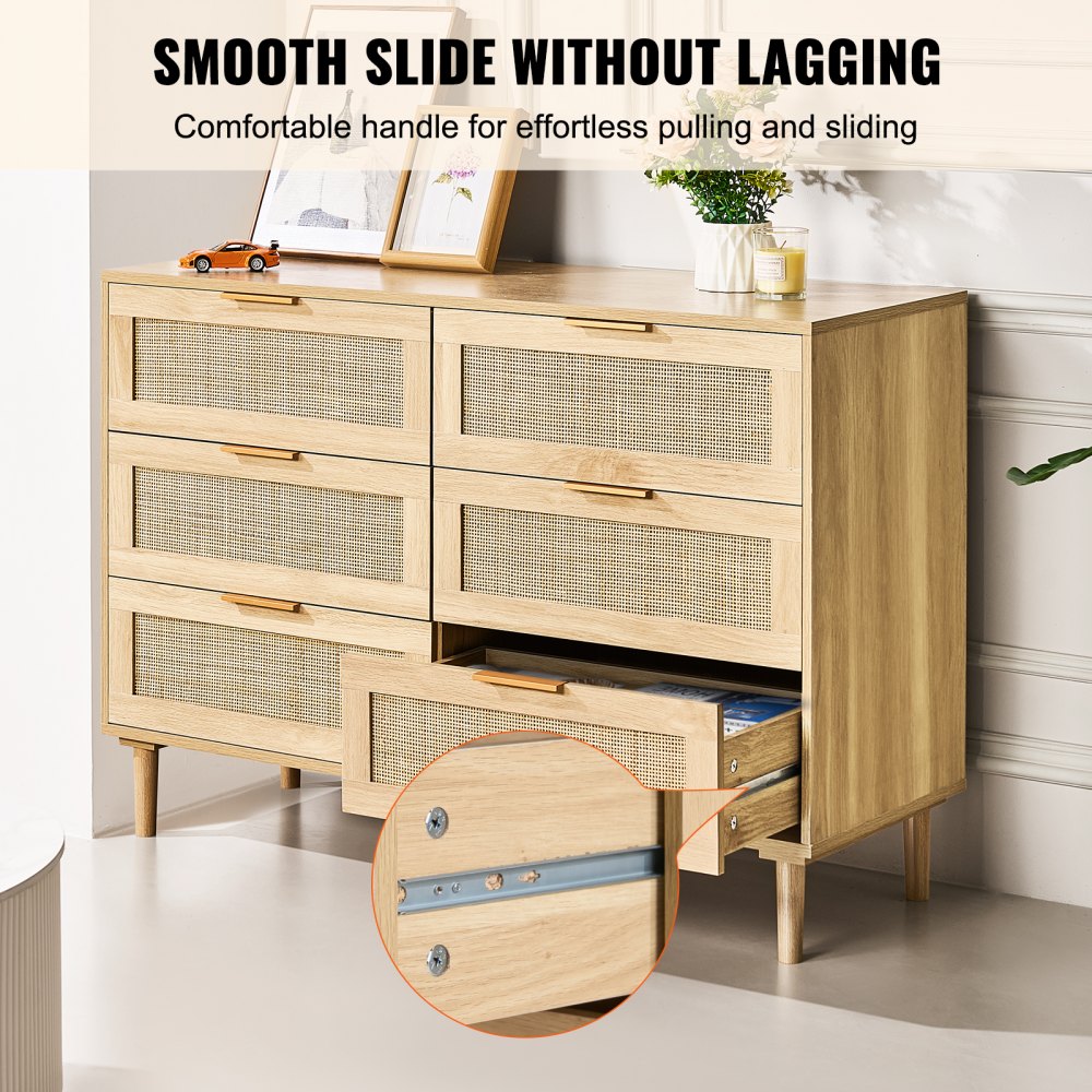 VEVOR Rattan Drawer Dresser Natural Rattan Closet Dresser 6 Drawers for bedroom 