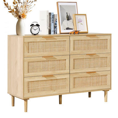 VEVOR Rattan Drawer Dresser Natural Rattan Closet Dresser 6 Drawers for bedroom 
