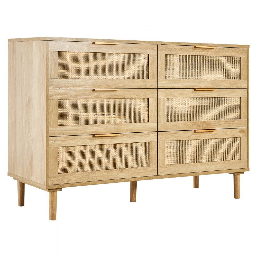 VEVOR Rattan Drawer Dresser Natural Rattan Closet Dresser 6 Drawers for bedroom 