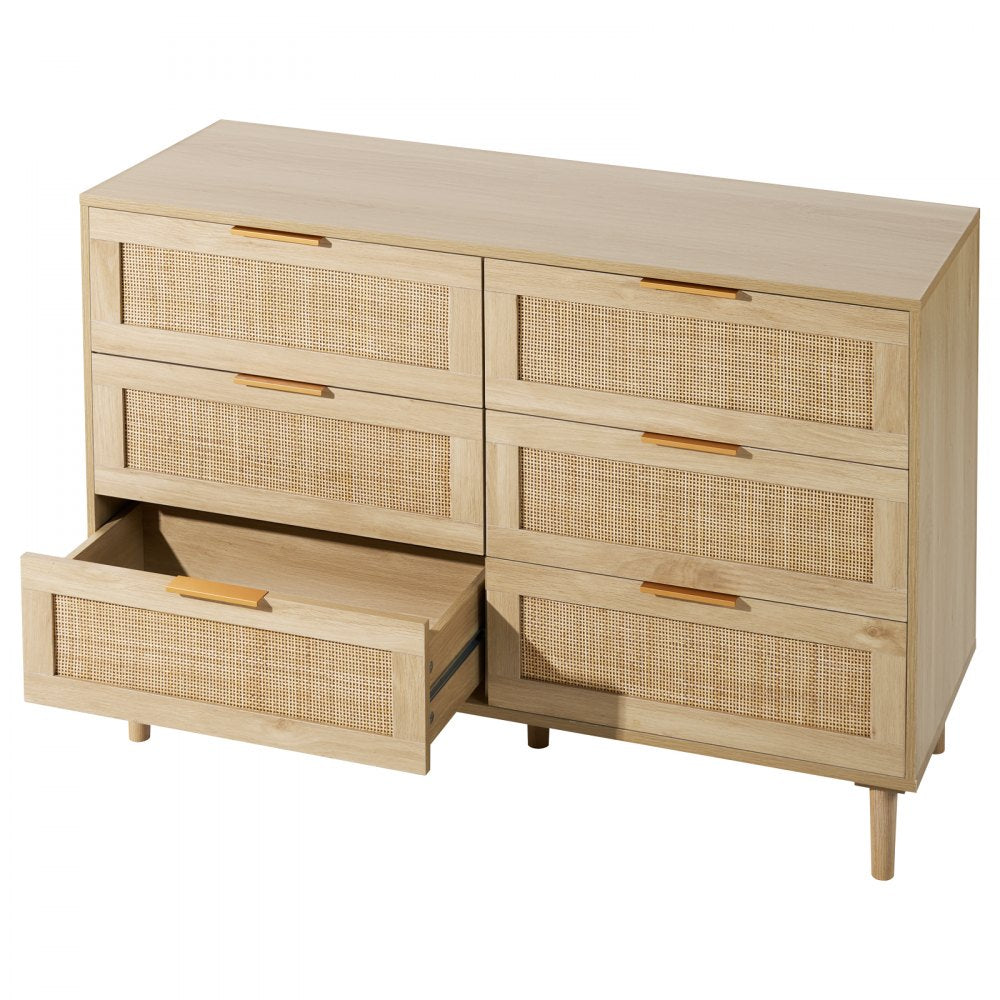 VEVOR Rattan Drawer Dresser Natural Rattan Closet Dresser 6 Drawers for bedroom 