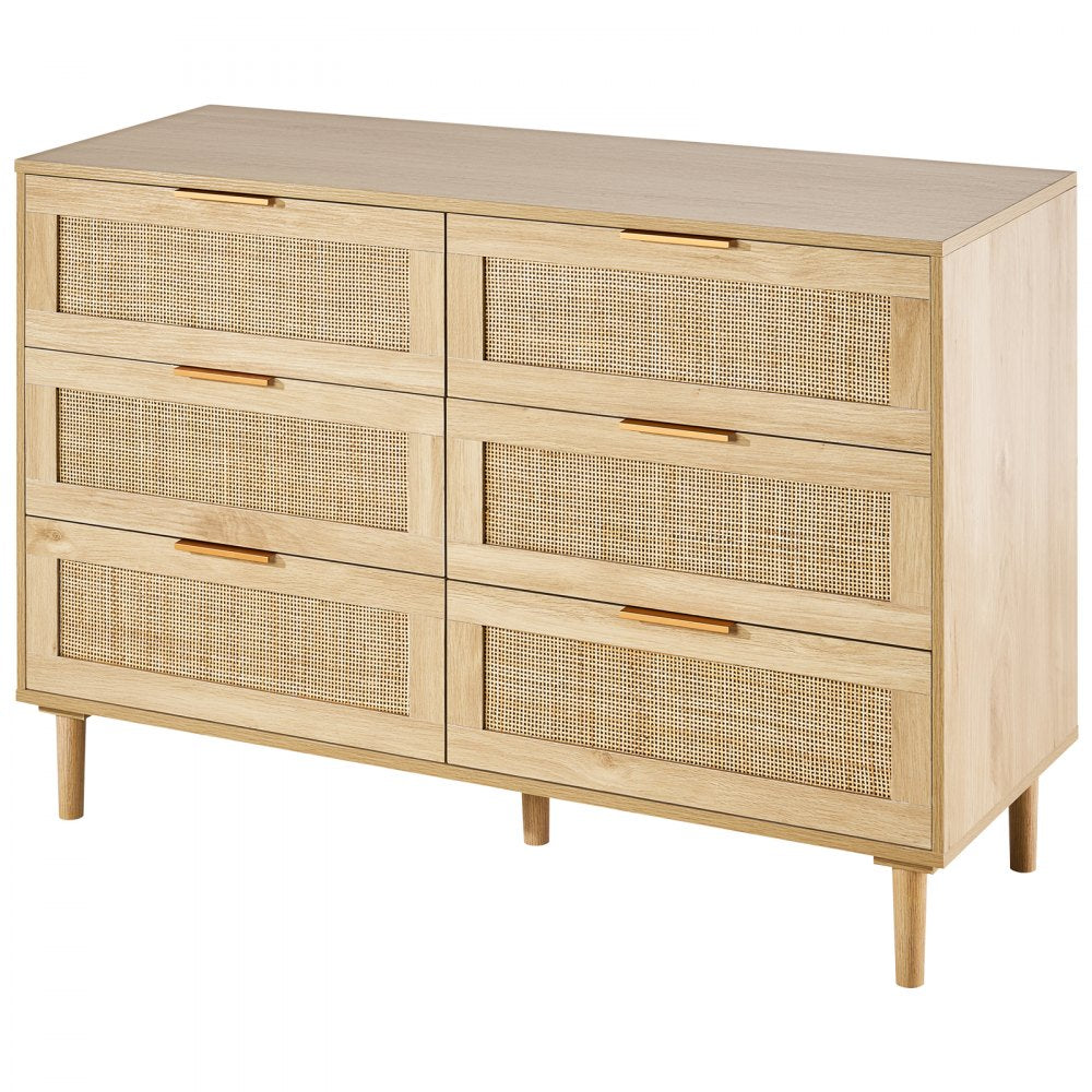 VEVOR Rattan Drawer Dresser Natural Rattan Closet Dresser 6 Drawers for bedroom 