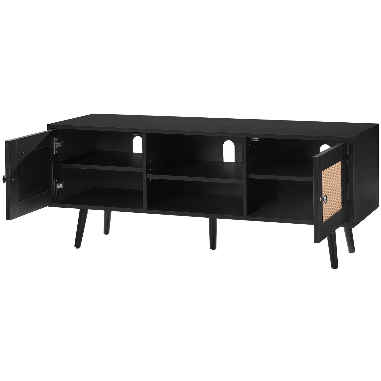 VEVOR Rattan TV Stand for 55" TV Entertainment Center with Rattan Door Black 