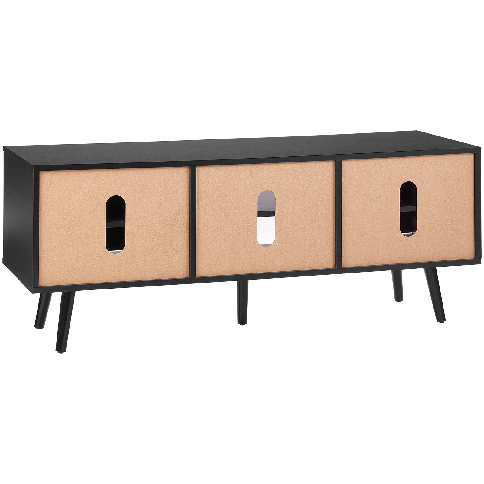 VEVOR Rattan TV Stand for 55" TV Entertainment Center with Rattan Door Black 