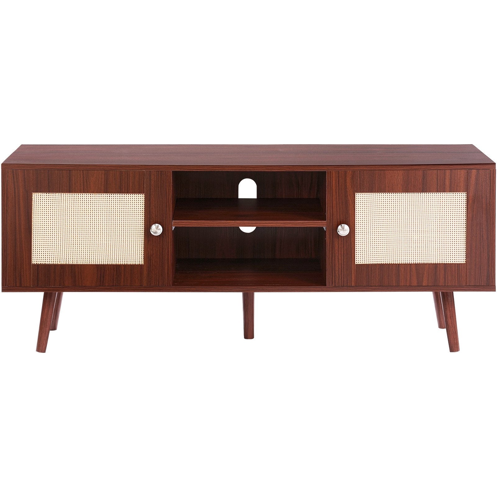 VEVOR Rattan TV Stand for 55" TV Entertainment Center with Rattan Door Walnut 