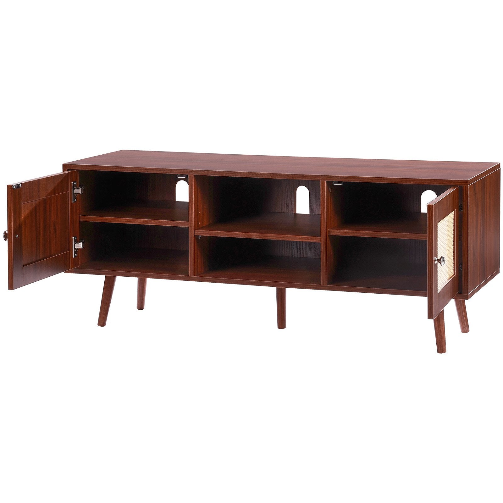 VEVOR Rattan TV Stand for 55" TV Entertainment Center with Rattan Door Walnut 