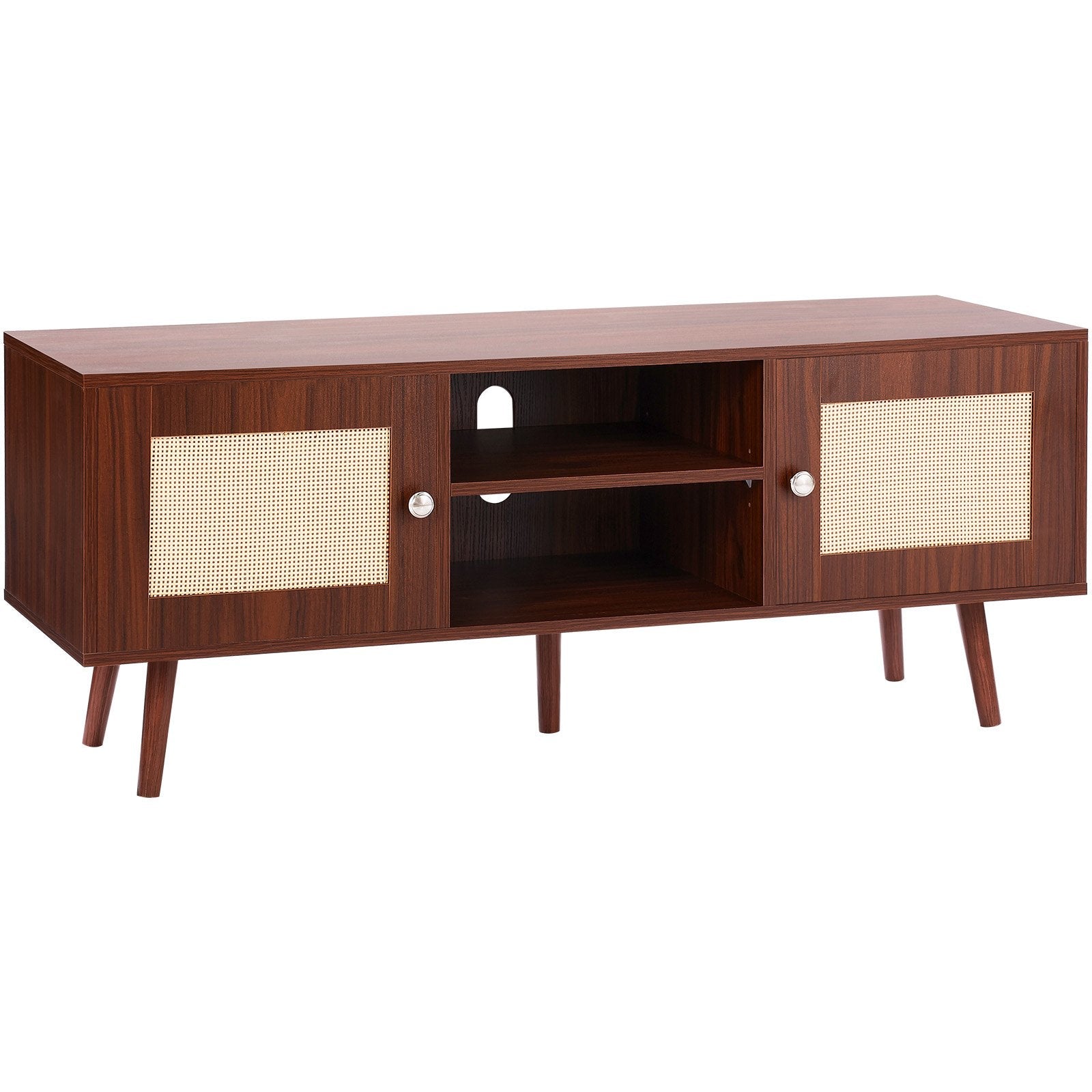 VEVOR Rattan TV Stand for 55" TV Entertainment Center with Rattan Door Walnut 