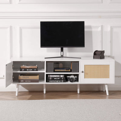 VEVOR Rattan TV Stand for 65" TV Boho TV Stand with Build-in Socket White 