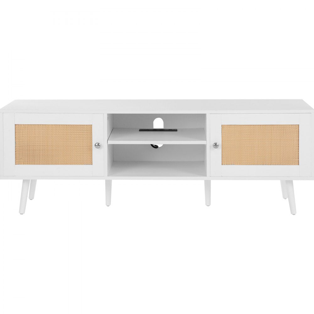 VEVOR Rattan TV Stand for 65" TV Boho TV Stand with Build-in Socket White 