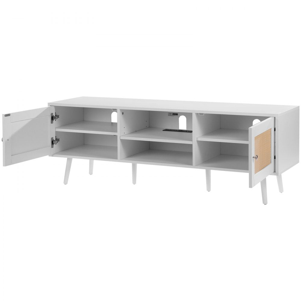VEVOR Rattan TV Stand for 65" TV Boho TV Stand with Build-in Socket White 