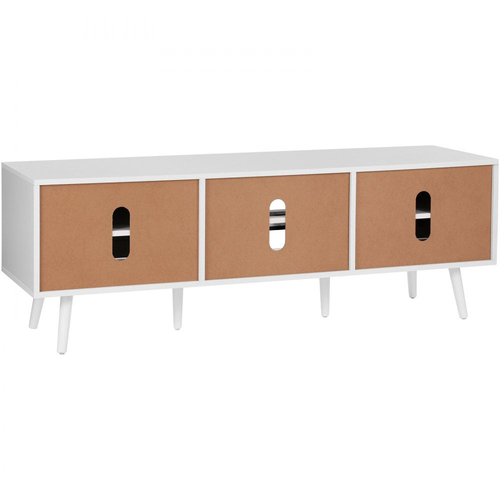 VEVOR Rattan TV Stand for 65" TV Boho TV Stand with Build-in Socket White 
