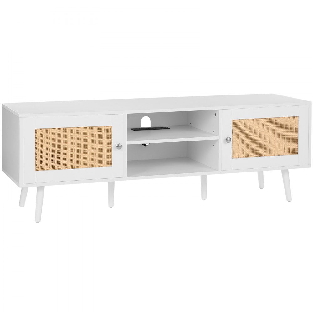 VEVOR Rattan TV Stand for 65" TV Boho TV Stand with Build-in Socket White 