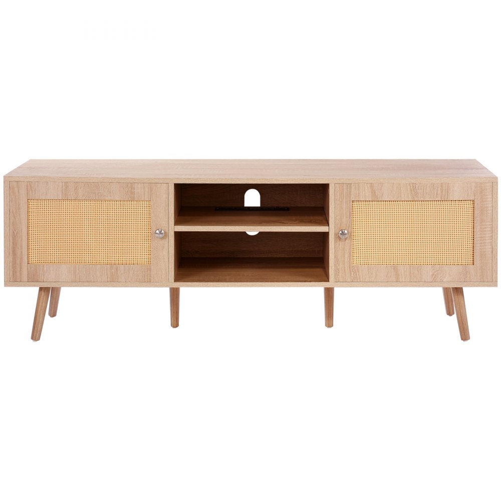 VEVOR Rattan TV Stand for 65" TV Boho TV Stand with Build-in Socket Oak 