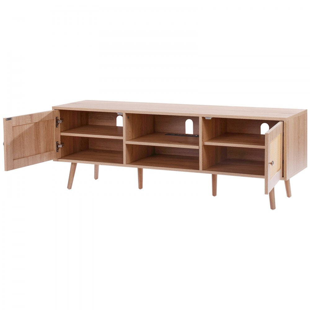 VEVOR Rattan TV Stand for 65" TV Boho TV Stand with Build-in Socket Oak 