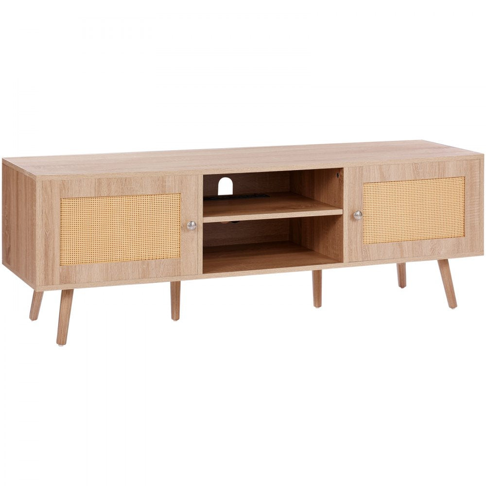 VEVOR Rattan TV Stand for 65" TV Boho TV Stand with Build-in Socket Oak 