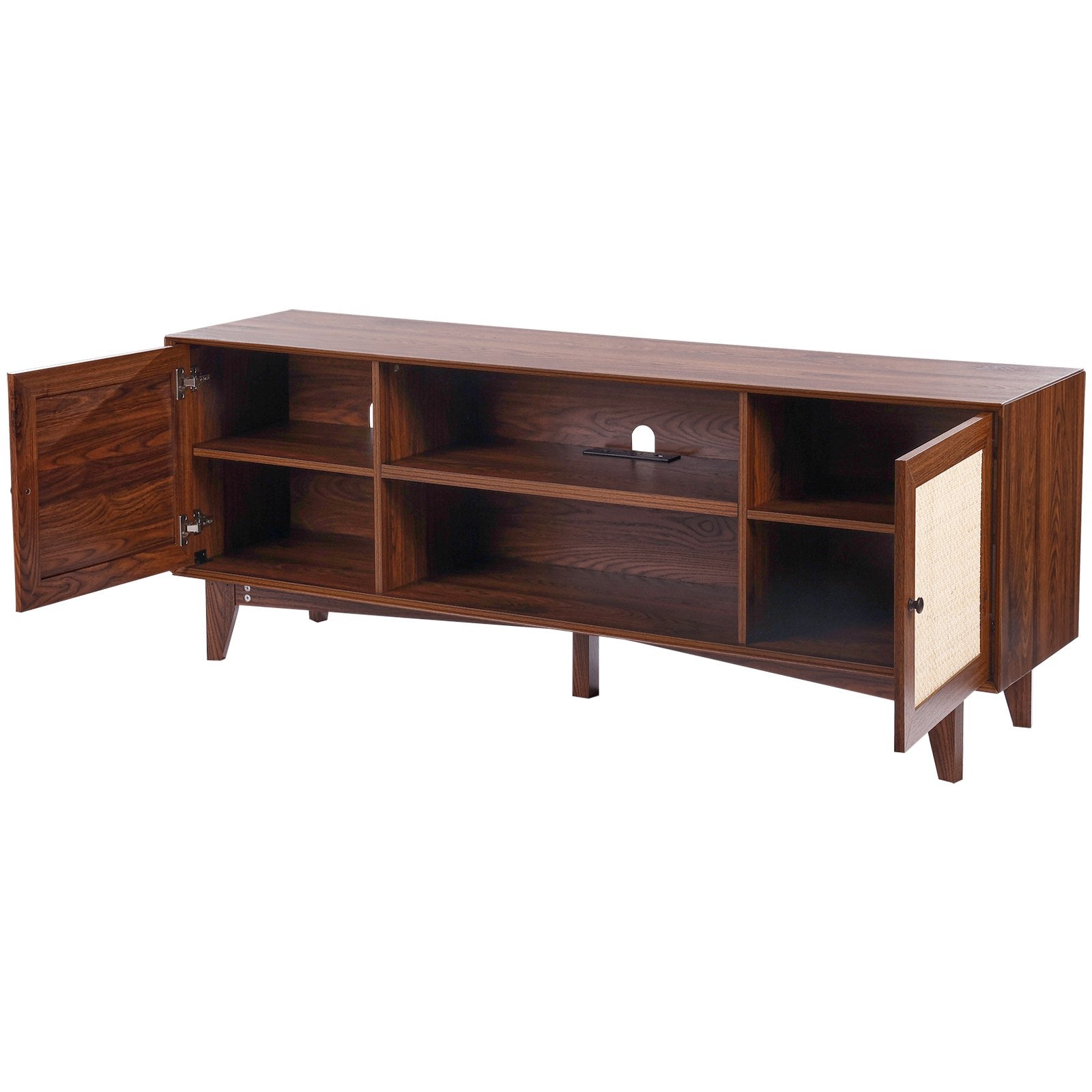 VEVOR Rattan TV Stand for 75" TV Boho TV Stand with Build-in Socket Walnut 