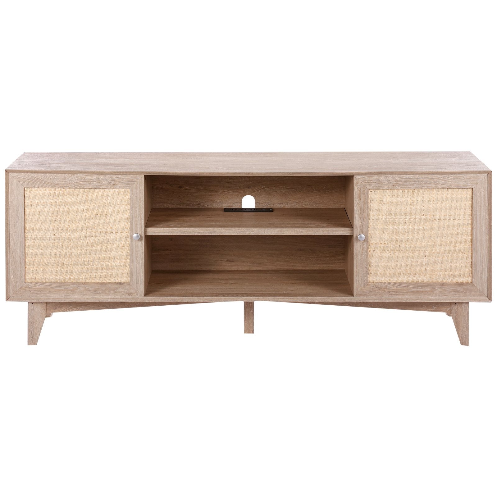VEVOR Rattan TV Stand for 75" TV Boho TV Stand with Build-in Socket Oak 