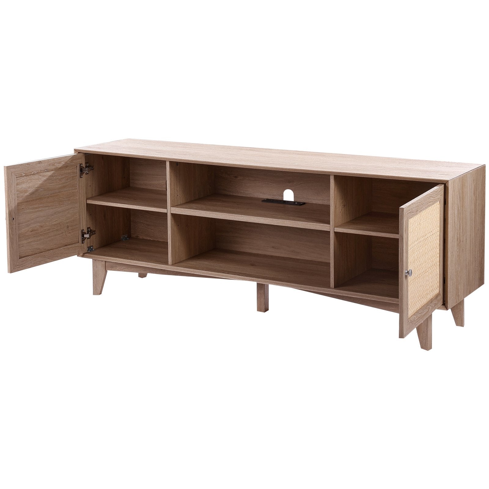 VEVOR Rattan TV Stand for 75" TV Boho TV Stand with Build-in Socket Oak 