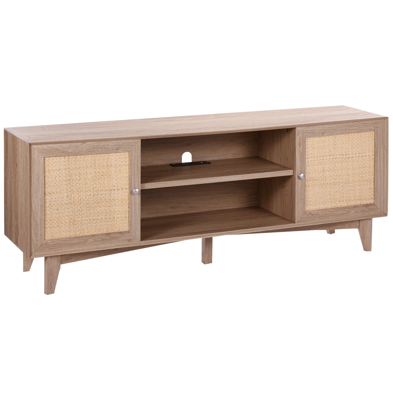 VEVOR Rattan TV Stand for 75" TV Boho TV Stand with Build-in Socket Oak 