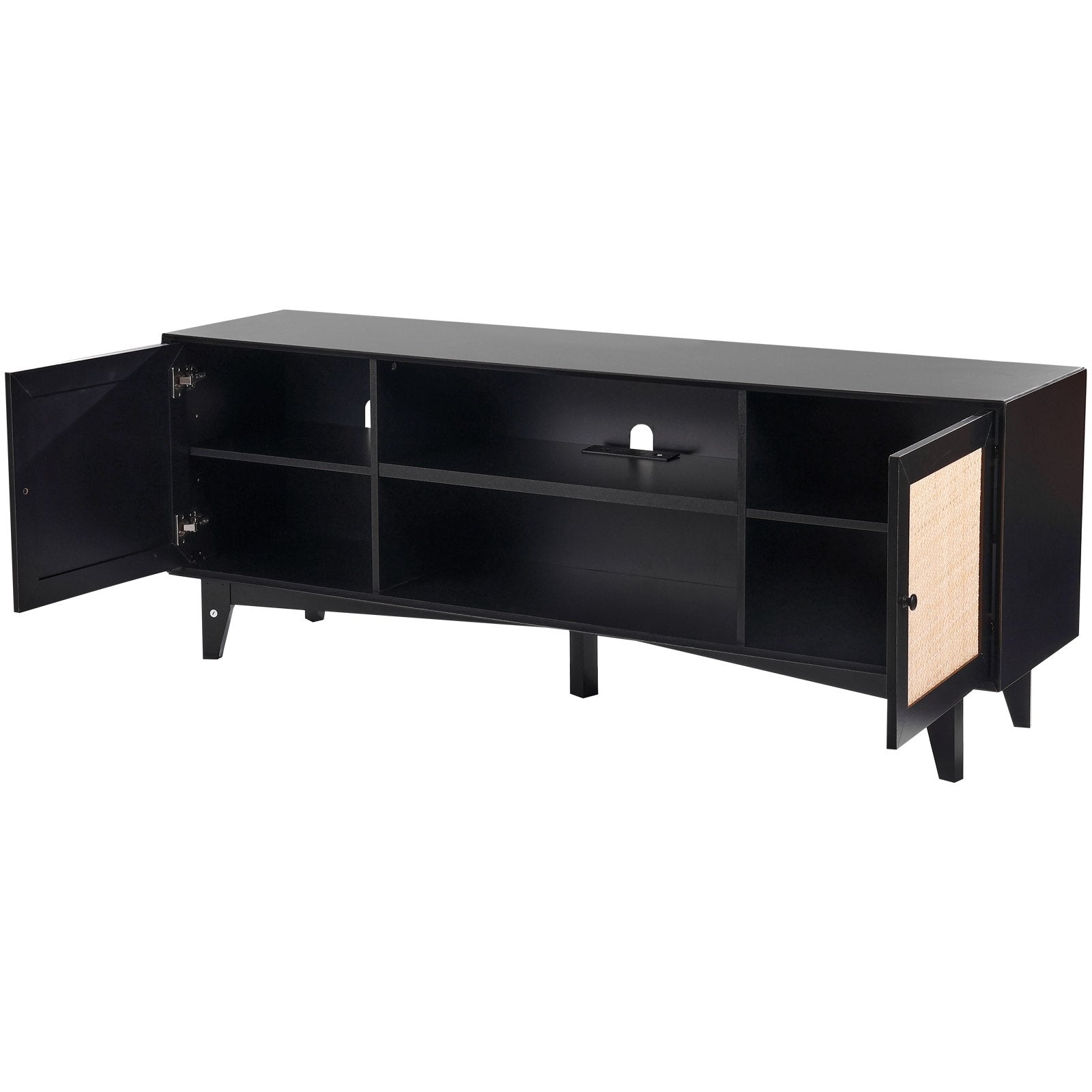 VEVOR Rattan TV Stand for 75" TV Boho TV Stand with Build-in Socket Black 