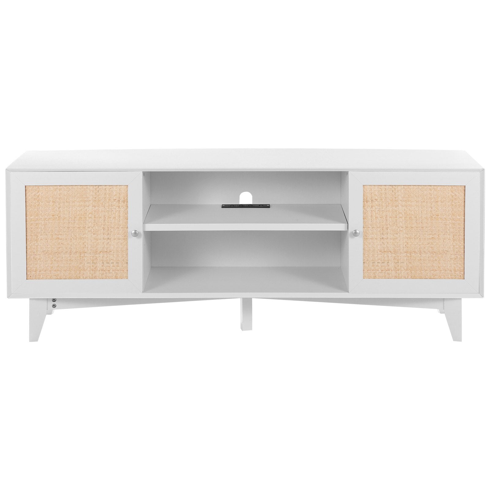VEVOR Rattan TV Stand for 75" TV Boho TV Stand with Build-in Socket White 