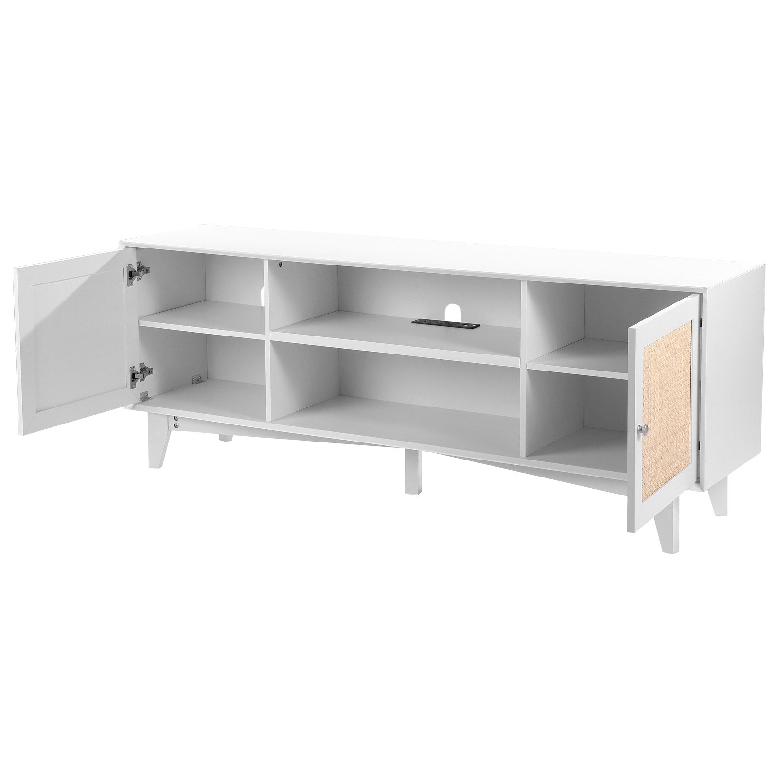 VEVOR Rattan TV Stand for 75" TV Boho TV Stand with Build-in Socket White 