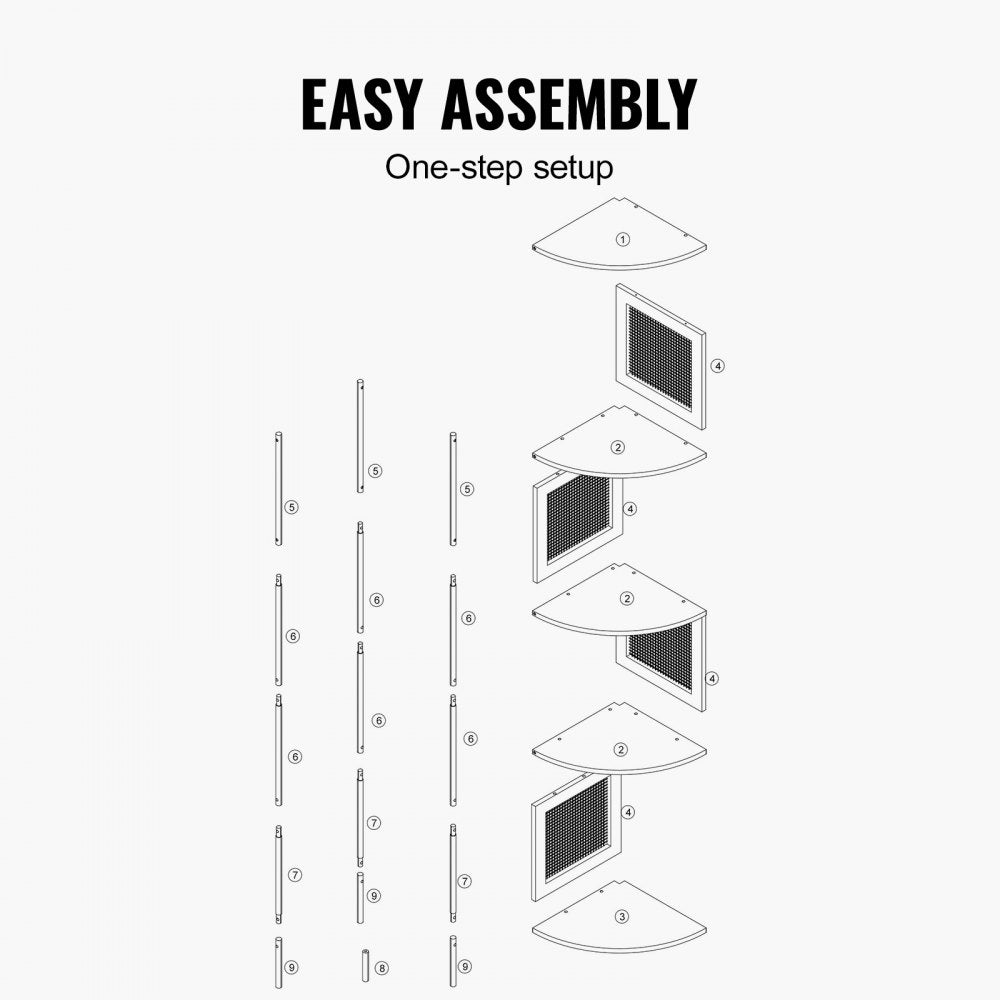 VEVOR Rattan Corner Bookshelf 5-Tier Bamboo Ladder Narrow Shelf Wall Corner Rack 