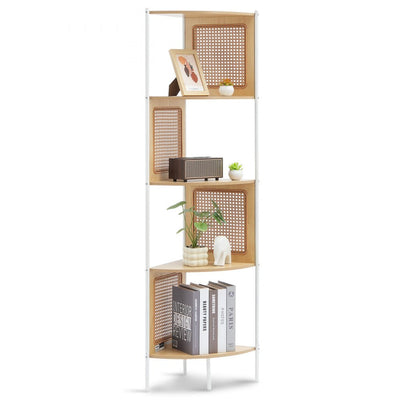 VEVOR Rattan Corner Bookshelf 5-Tier Bamboo Ladder Narrow Shelf Wall Corner Rack 