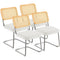 VEVOR Rattan Chairs, Set of 4, Mid Century Modern Dining Chair, Upholstered Velvet Accent Chair with Rattan Back, Retro Dining Room Kitchen Chair for Living Room, Bedroom, Reading Room, Office, White