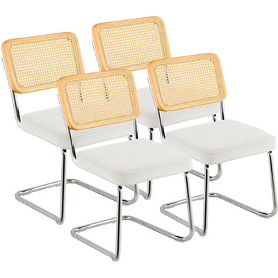 VEVOR Rattan Chairs, Set of 4, Mid Century Modern Dining Chair, Upholstered Velvet Accent Chair with Rattan Back, Retro Dining Room Kitchen Chair for Living Room, Bedroom, Reading Room, Office, White 