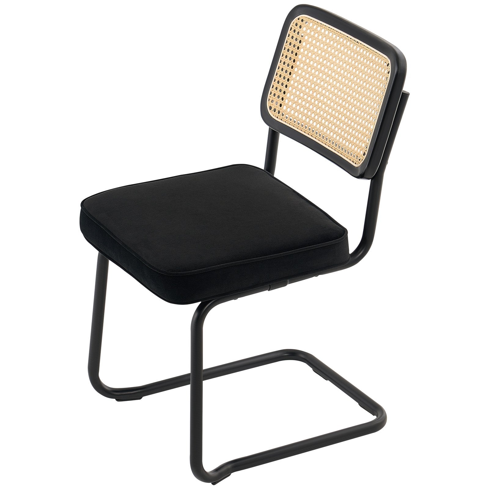 VEVOR Rattan Chairs, Set of 4, Mid Century Modern Dining Chair, Upholstered Velvet Accent Chair with Rattan Back, Retro Dining Room Kitchen Chair for Living Room, Bedroom, Reading Room, Office, Black 