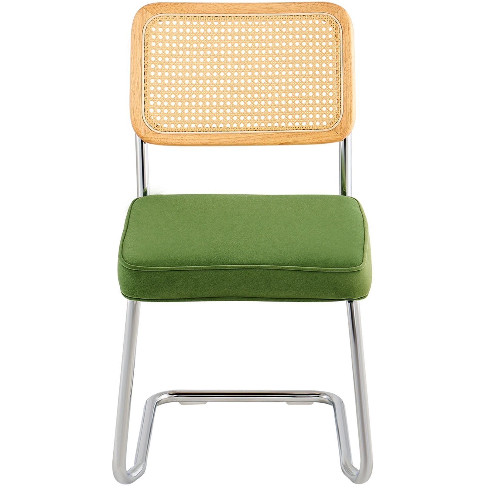 VEVOR Rattan Chairs, Set of 2, Mid Century Modern Dining Chair, Upholstered Velvet Accent Chair with Rattan Back, Retro Dining Room Kitchen Chair for Living Room, Bedroom, Reading Room, Office, Green 