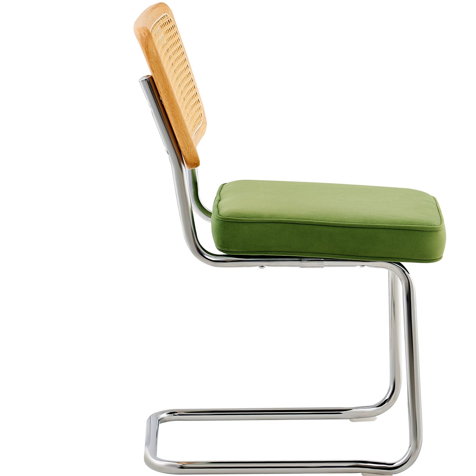 VEVOR Rattan Chairs, Set of 2, Mid Century Modern Dining Chair, Upholstered Velvet Accent Chair with Rattan Back, Retro Dining Room Kitchen Chair for Living Room, Bedroom, Reading Room, Office, Green 