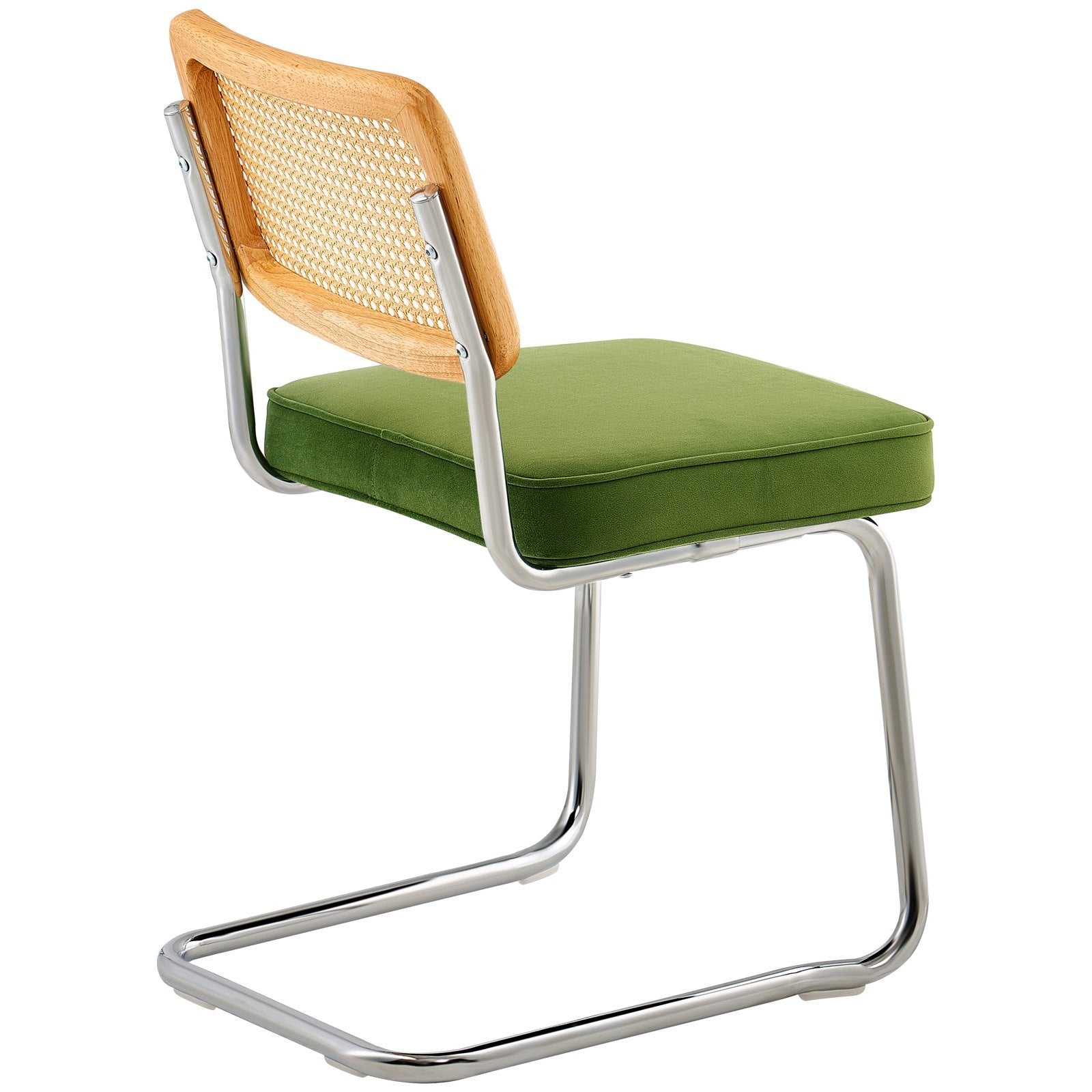 VEVOR Rattan Chairs, Set of 2, Mid Century Modern Dining Chair, Upholstered Velvet Accent Chair with Rattan Back, Retro Dining Room Kitchen Chair for Living Room, Bedroom, Reading Room, Office, Green 