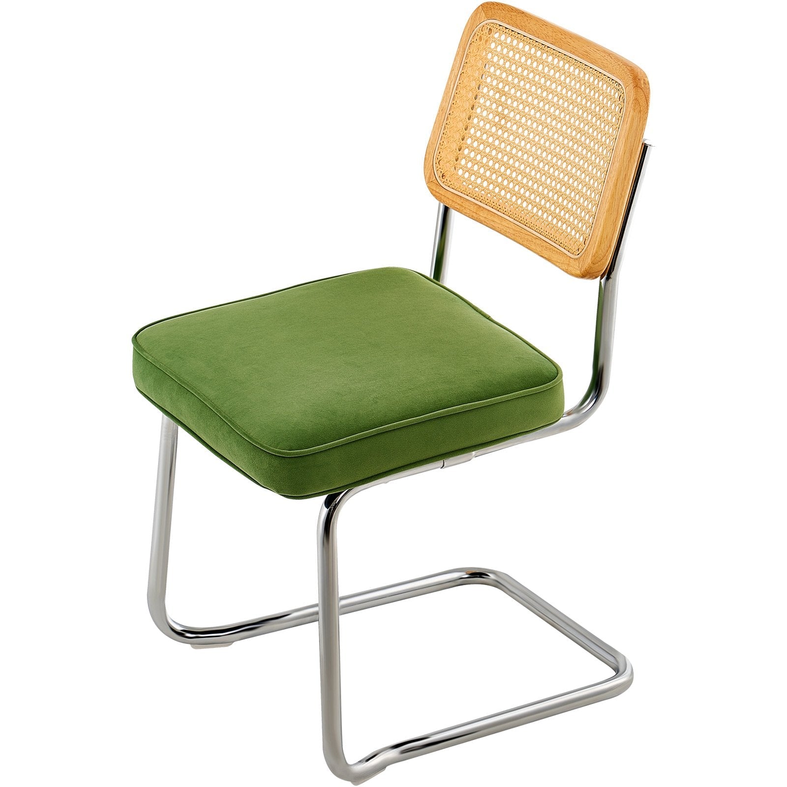 VEVOR Rattan Chairs, Set of 2, Mid Century Modern Dining Chair, Upholstered Velvet Accent Chair with Rattan Back, Retro Dining Room Kitchen Chair for Living Room, Bedroom, Reading Room, Office, Green 