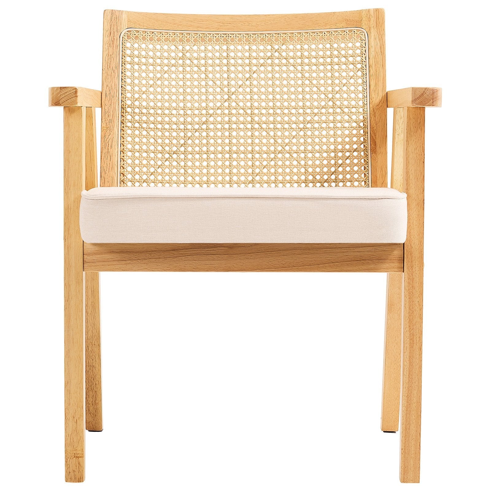 VEVOR Rattan Chair, Mid Century Modern Dining Chair with Armrest, Upholstered Chair with Rattan Back, Retro Rattan Dining Room Kitchen Chair for Living Room, Bedroom, Reading Room, and Office, Beige 