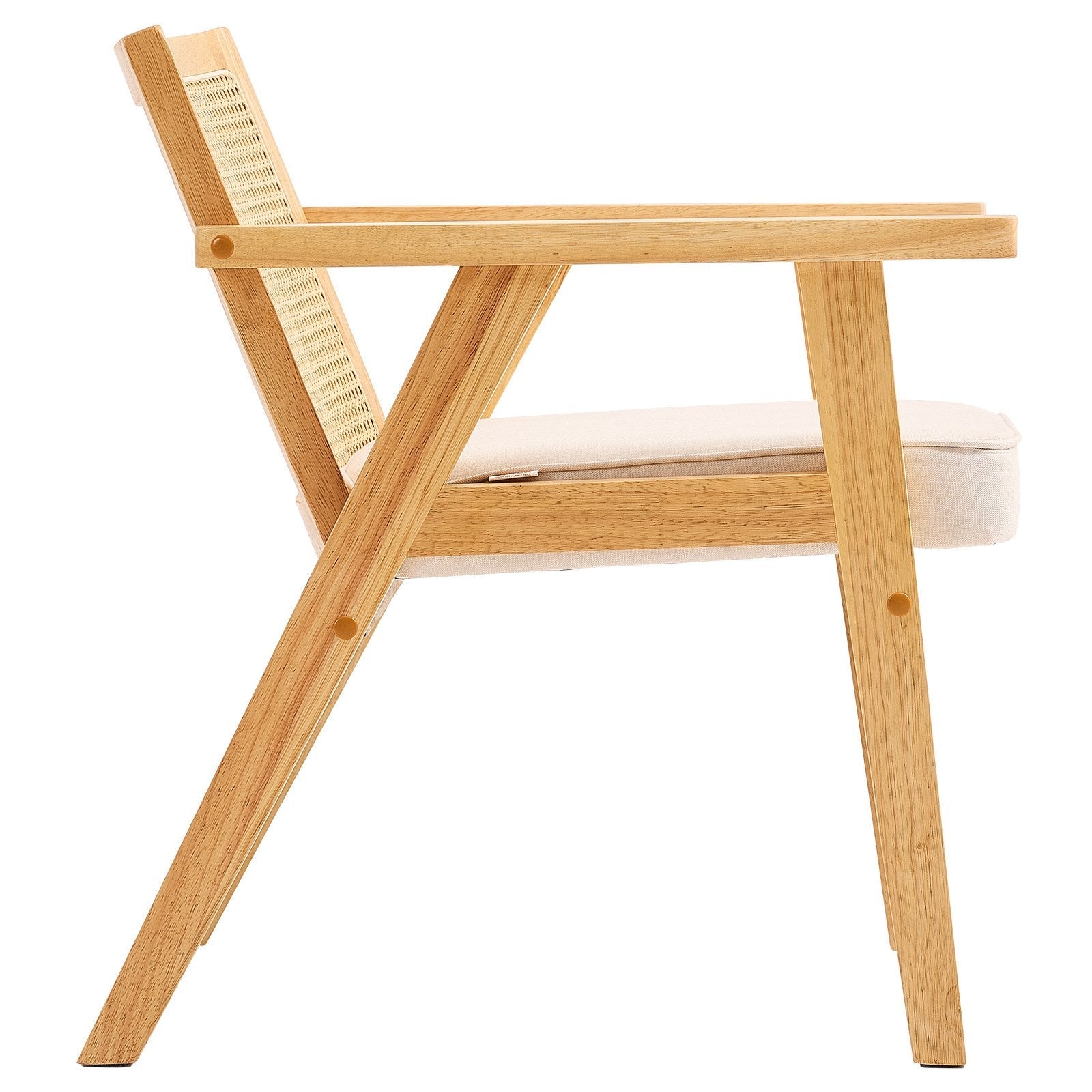 VEVOR Rattan Chair, Mid Century Modern Dining Chair with Armrest, Upholstered Chair with Rattan Back, Retro Rattan Dining Room Kitchen Chair for Living Room, Bedroom, Reading Room, and Office, Beige 