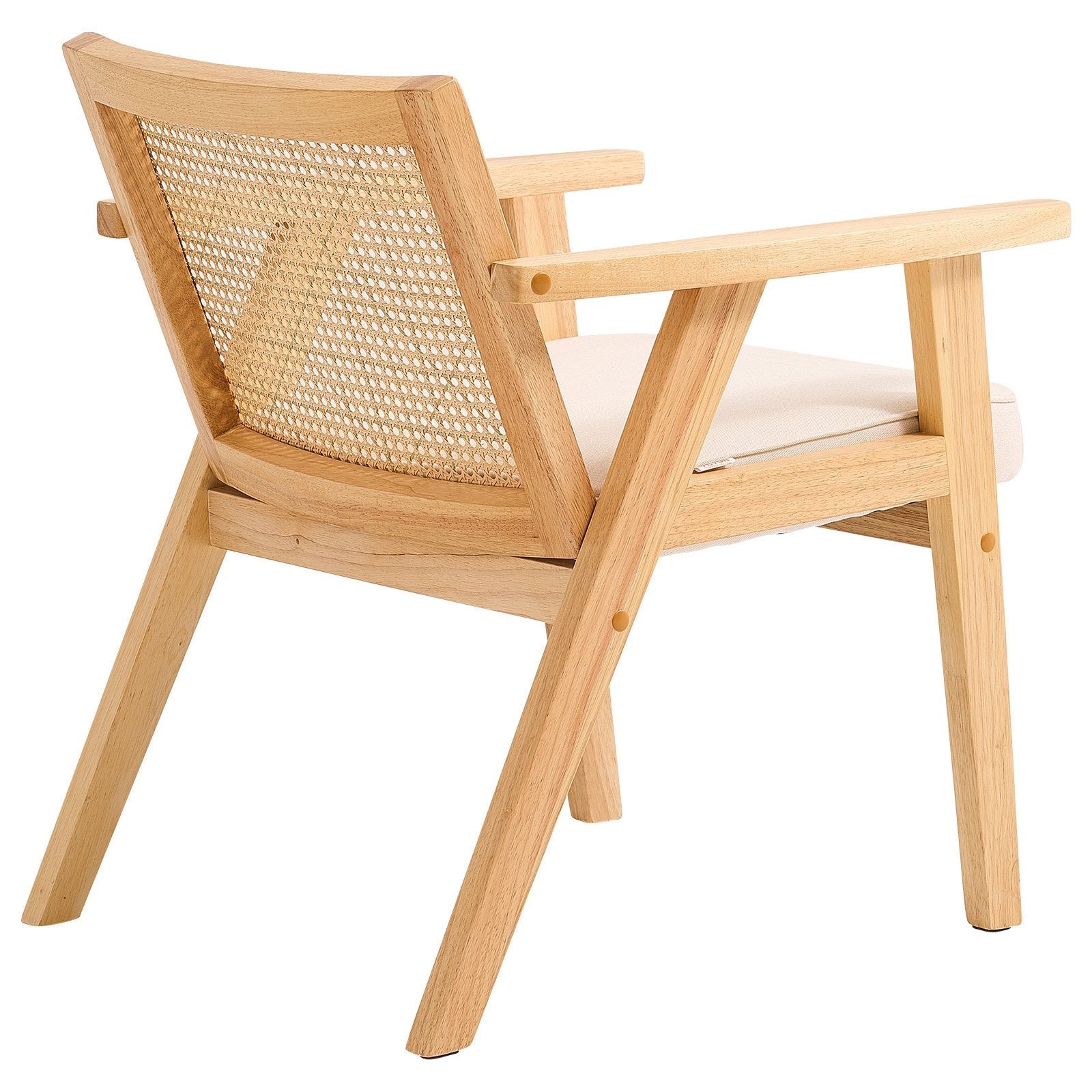 VEVOR Rattan Chair, Mid Century Modern Dining Chair with Armrest, Upholstered Chair with Rattan Back, Retro Rattan Dining Room Kitchen Chair for Living Room, Bedroom, Reading Room, and Office, Beige 