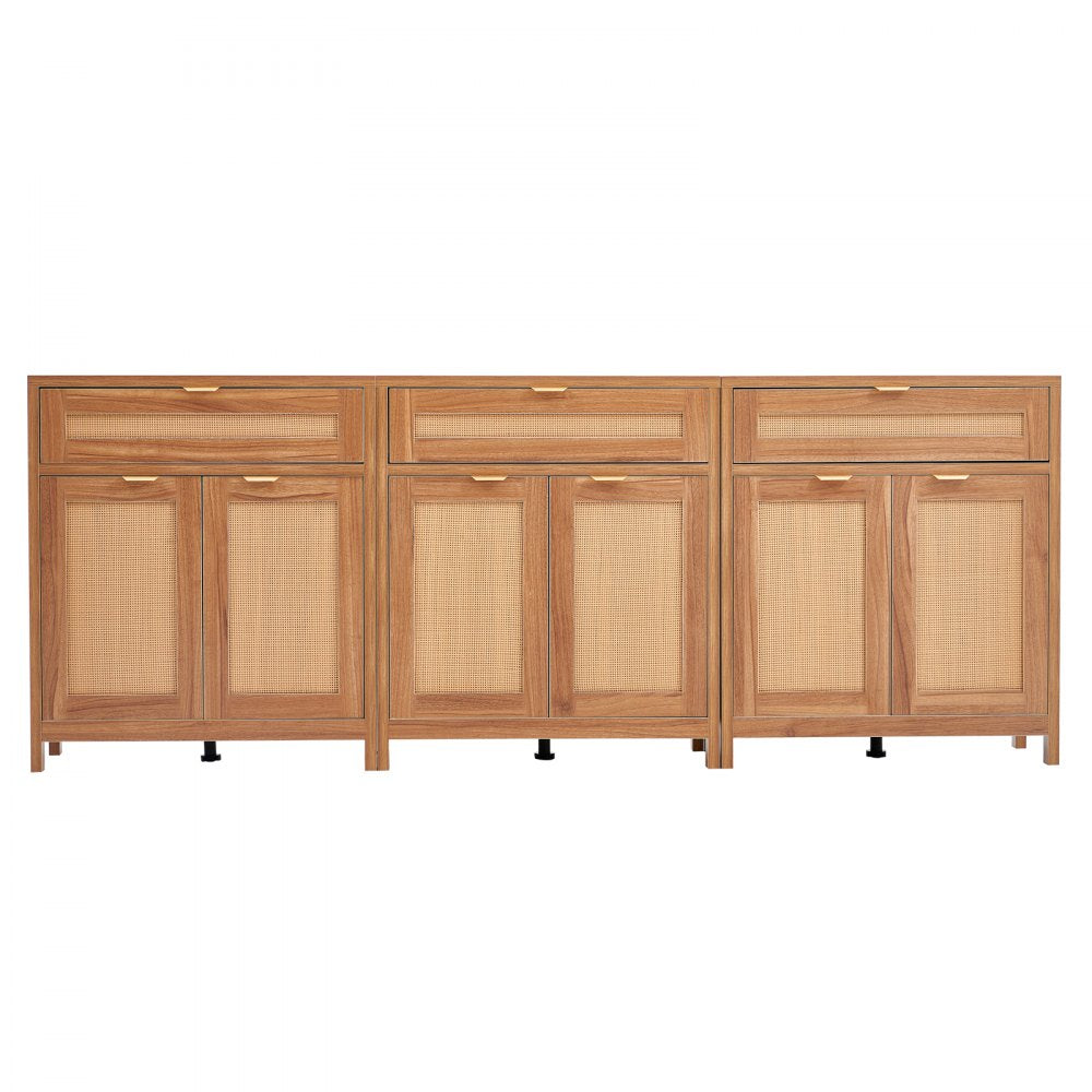 VEVOR Rattan Cabinet with 6 Doors 3 Drawers Adjustable Shelves Set of 3 Natural 