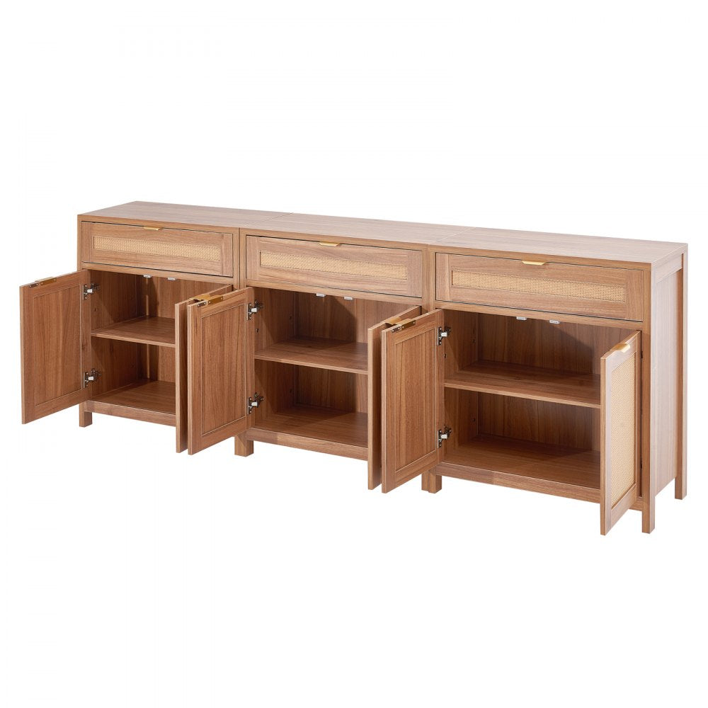 VEVOR Rattan Cabinet with 6 Doors 3 Drawers Adjustable Shelves Set of 3 Natural 