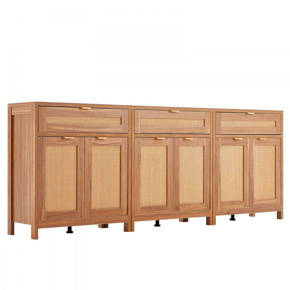 VEVOR Rattan Cabinet with 6 Doors 3 Drawers Adjustable Shelves Set of 3 Natural 