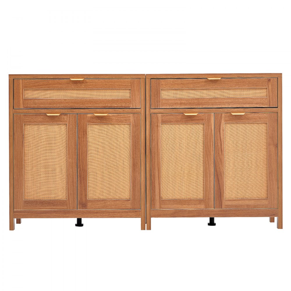 VEVOR Rattan Cabinet with 4 Doors 2 Drawers Adjustable Shelves Set of 2 Natural 