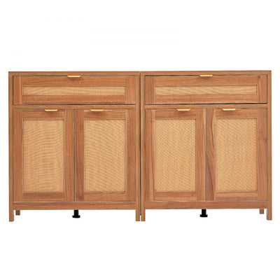 VEVOR Rattan Cabinet with 4 Doors 2 Drawers Adjustable Shelves Set of 2 Natural 