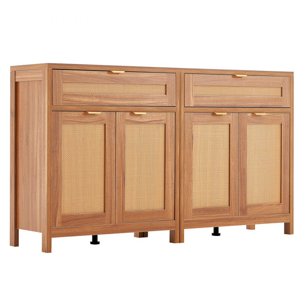 VEVOR Rattan Cabinet with 4 Doors 2 Drawers Adjustable Shelves Set of 2 Natural 