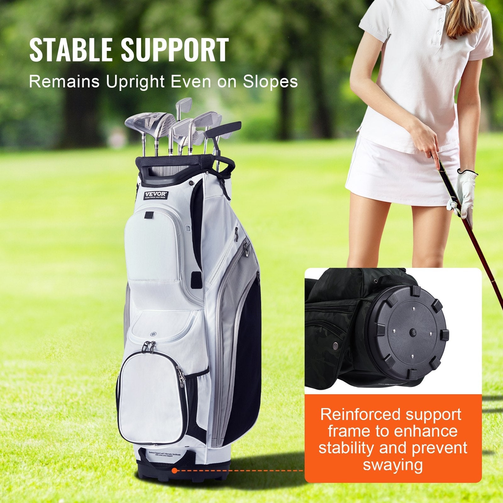 VEVOR Golf Cart Bag with 14 Way Organizer Divider Top, 36” 13 Pockets Premium Nylon Cart Bag, Durable Golf Bags with Handles & Dust Cover & Detachable Straps for Men & Women, White Color-Block 