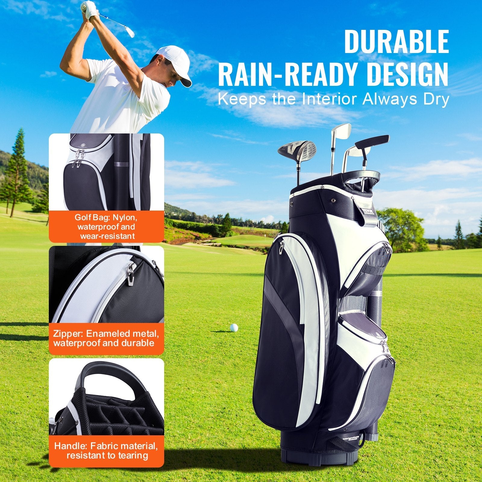 VEVOR Golf Cart Bag with 14 Way Organizer Divider Top, 36” Multiple Pockets Premium Nylon Cart Bag, Durable Golf Bags with Handles & Dust Cover & Detachable Straps for Men & Women, Black Color-Block 