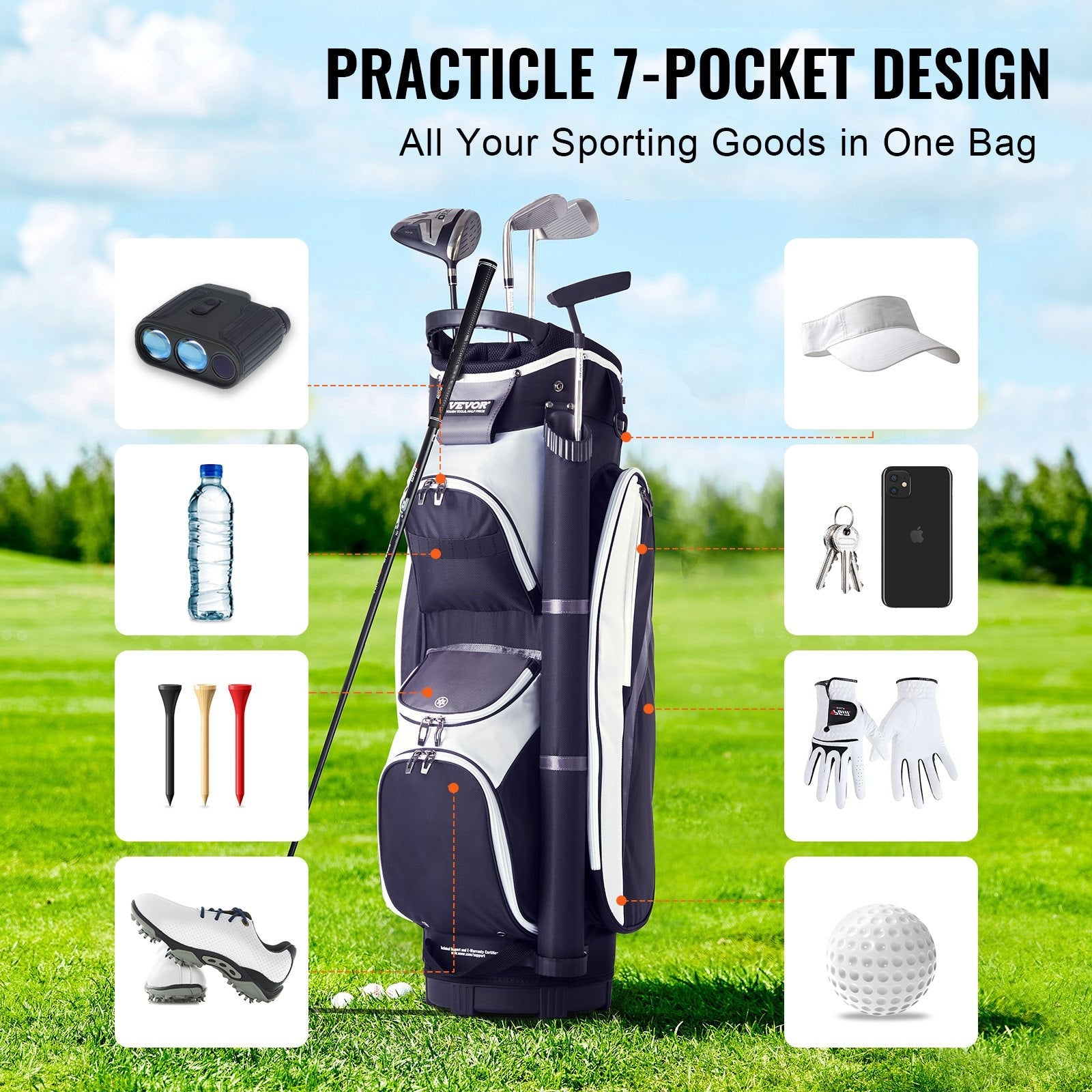 VEVOR Golf Cart Bag with 14 Way Organizer Divider Top, 36” Multiple Pockets Premium Nylon Cart Bag, Durable Golf Bags with Handles & Dust Cover & Detachable Straps for Men & Women, Black Color-Block 