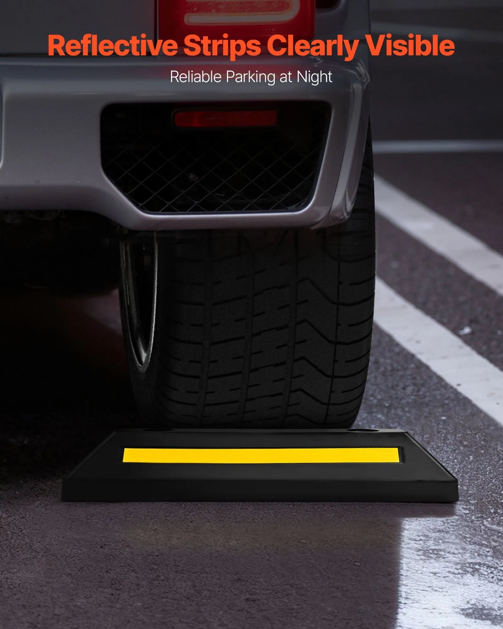 VEVOR Parking Stopper, 21.6 Inch 2 Pcs Heavy Duty Parking Aid for Garage, Rubber Curb Garage Floor Stopper with Reflective Strips, Aid Gadgets for Cars Vans Trucks Tire Wheel Guide Block Stops Bumpers 