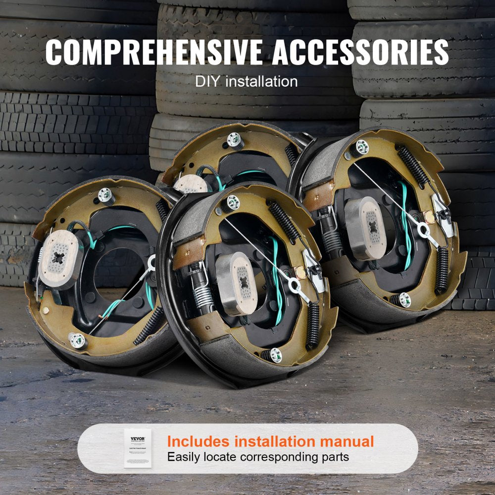 VEVOR Electric Trailer Brake Assembly, 10" x 2-1/4", 2 Pairs Self-Adjusting Electric Brakes Kit for 3500 lbs Axle, 4-Hole Mounting, Backing Plates for Brake System Part Replacement (2 Right + 2 Left) 