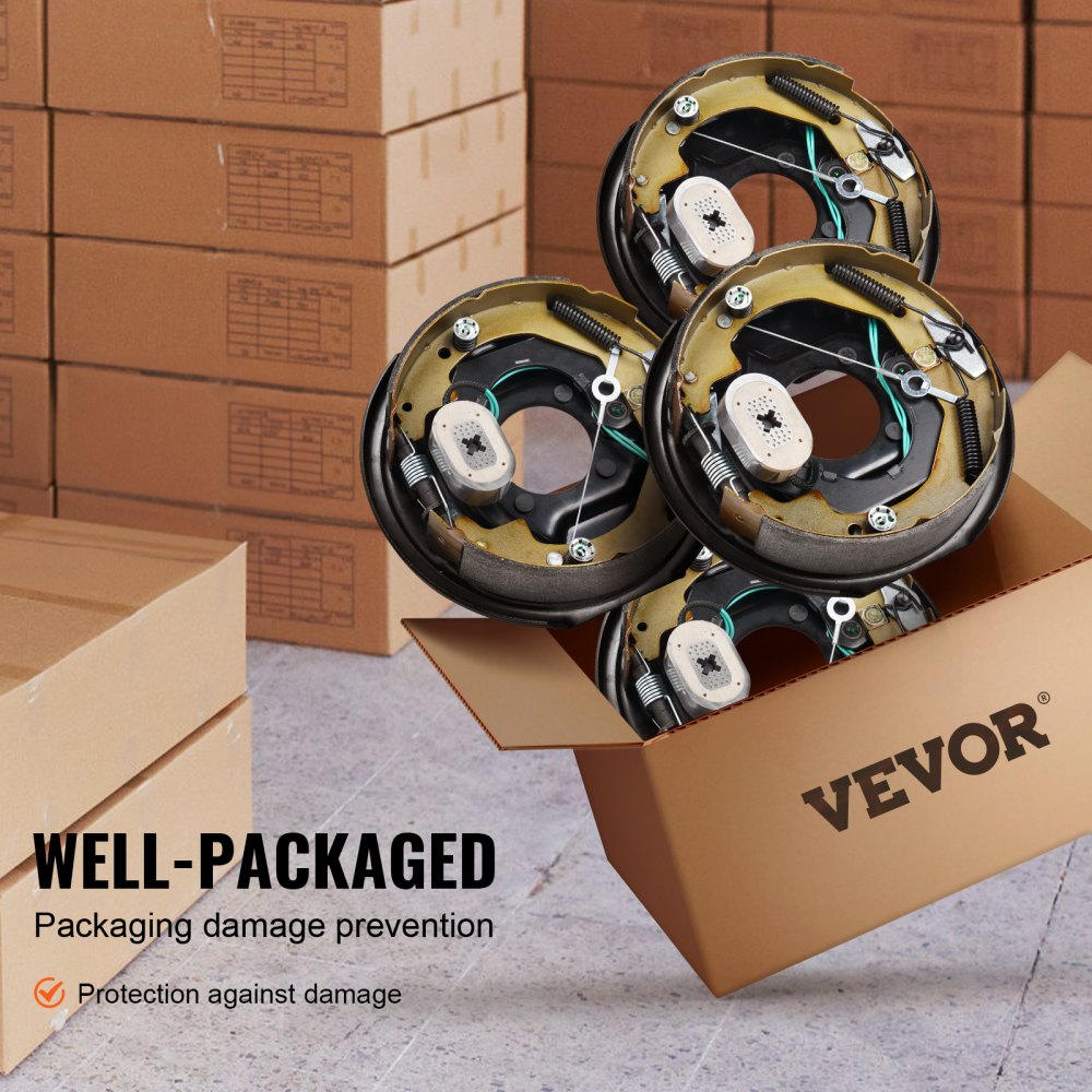 VEVOR Electric Trailer Brake Assembly, 10" x 2-1/4", 2 Pairs Self-Adjusting Electric Brakes Kit for 3500 lbs Axle, 4-Hole Mounting, Backing Plates for Brake System Part Replacement (2 Right + 2 Left) 